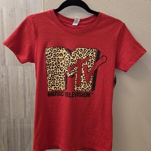MTV Leopard Logo Red Graphic Tee